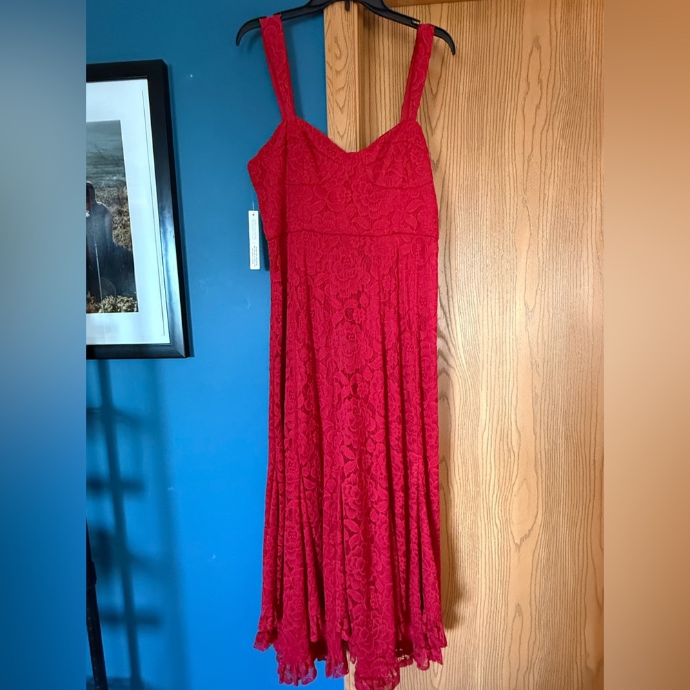 NWT Anthropologie Lace Red Midi Dress
